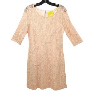 Maeve Anthropologie Pink Lace Floral Dress Size M Round Neck Keyhole Back Lined